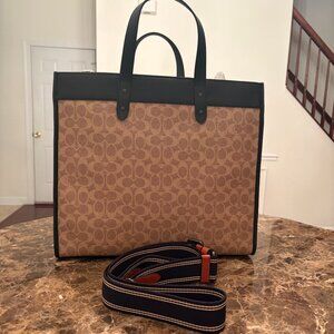 Signature Tan (Brown) Crossbody and Hand Carry Canvas Field Tote 40